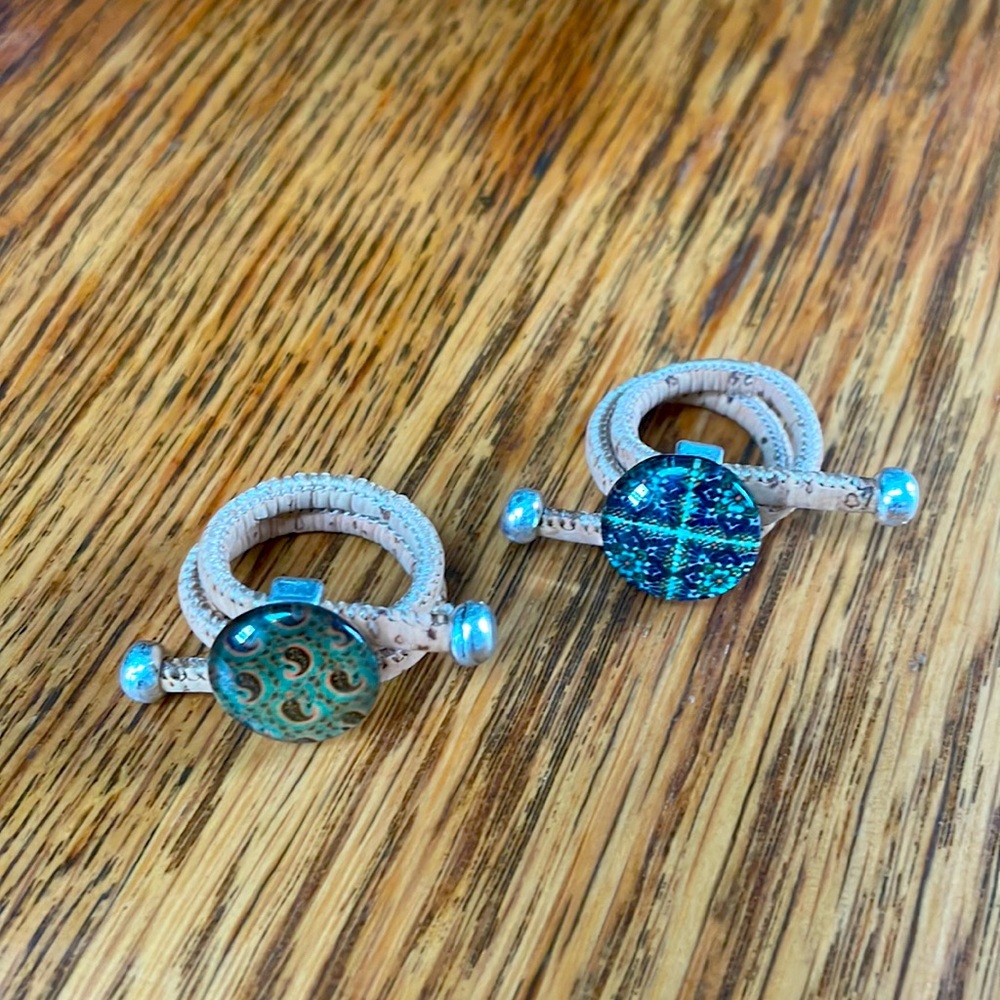 Two cork & bead hand made adjustable rings.
